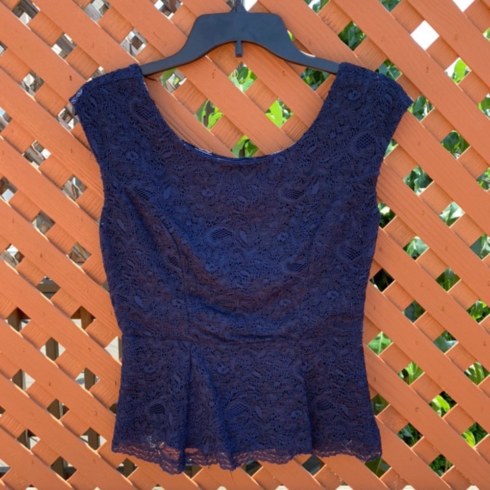 Forever 21 Contemporary lace Navy Blue Peplum Top
